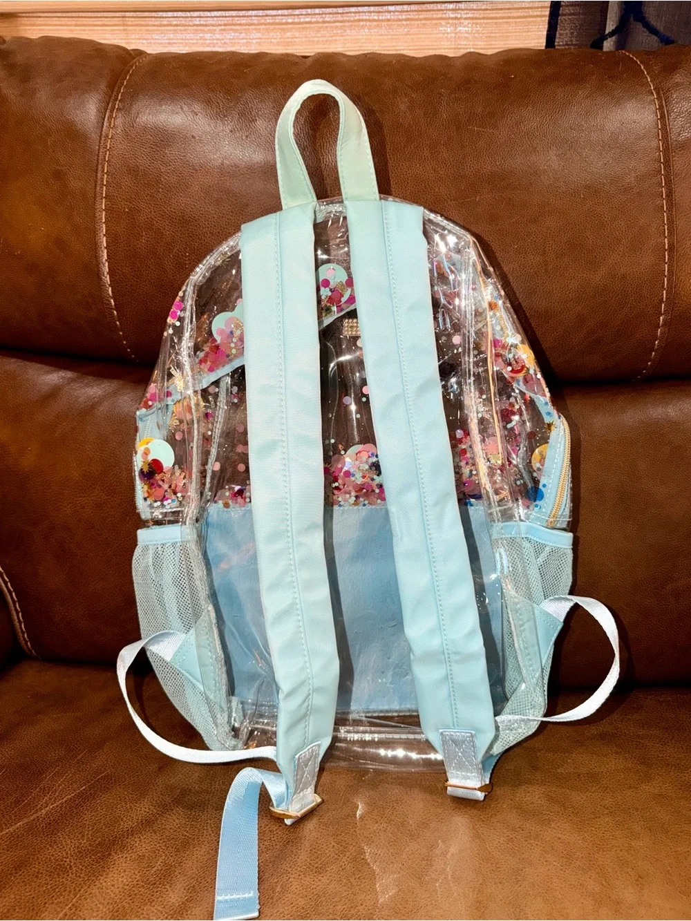 Packed Party Light Blue Sequin Confetti Clear Kids Backpack